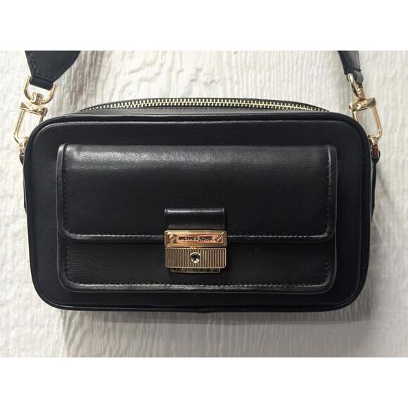 Michael Kors Black Bradshaw Small Leather Camera Crossbody Purse Bag Handbag - Picture 2 of 8